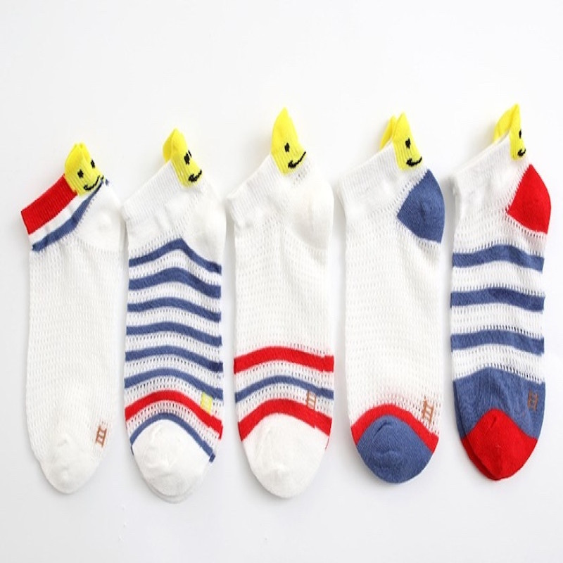 Smiley Mesh 6-12 Years Summer Spring Socks White Set of 5 Pairs KS225